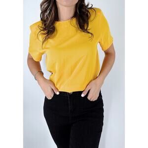Vintage Point and Line Yellow Crewneck Short Sleeve Blouse Size Small